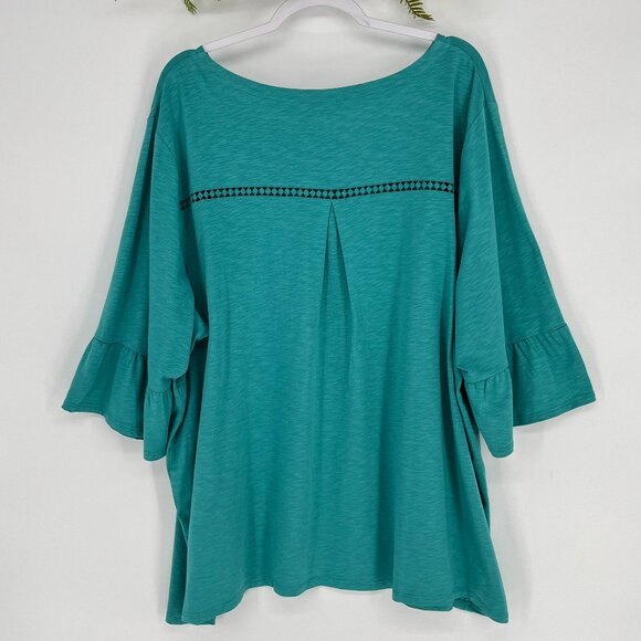 J Jill Women’s 4X Teal Ruffle Sleeve Tunic Top Flowy Relaxed Fit Boho Chic - Picture 2 of 7